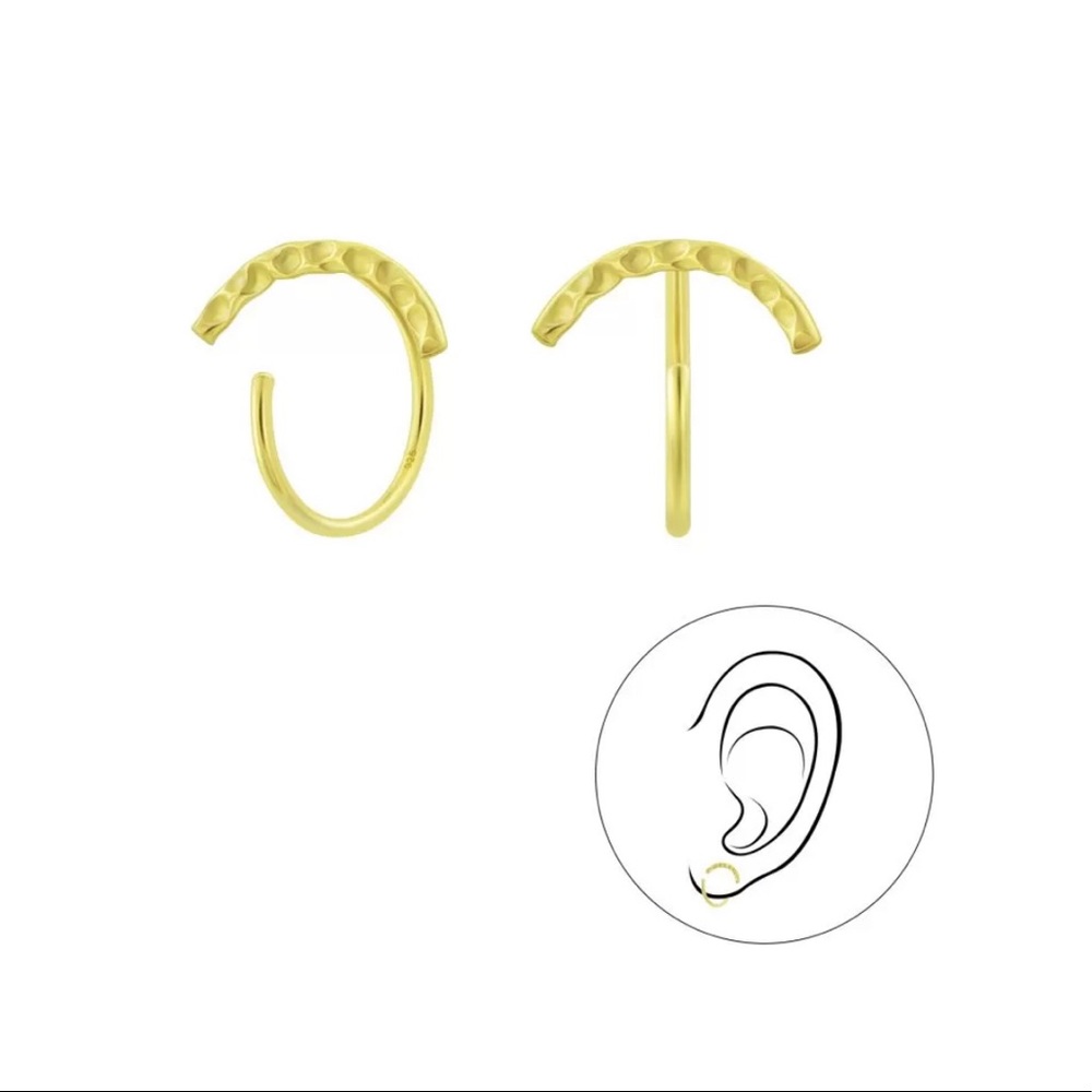 925 Sterling Silver Gold Curved Bar Ear Hugger